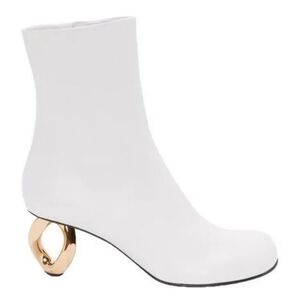 New JW ANDERSON White LEATHER CHAIN HEEL Sculptural Ankle Boots
